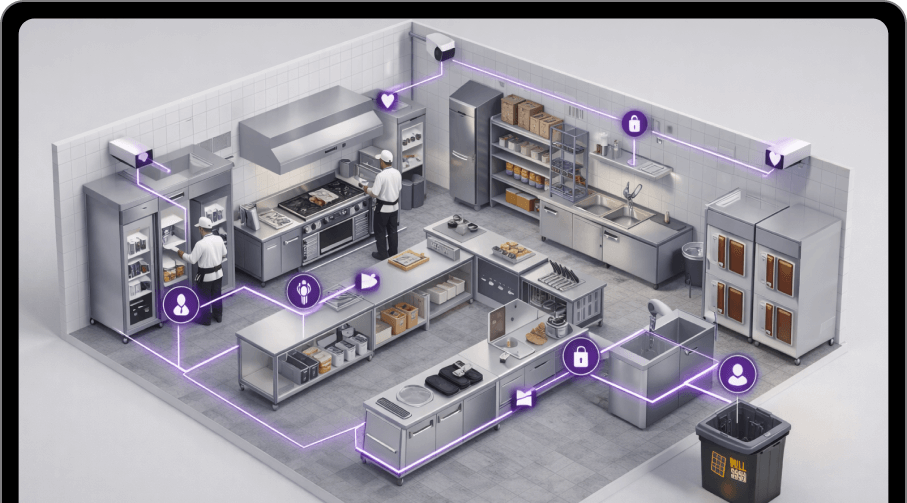 Optivuze dashboard on tablet showing real-time kitchen monitoring